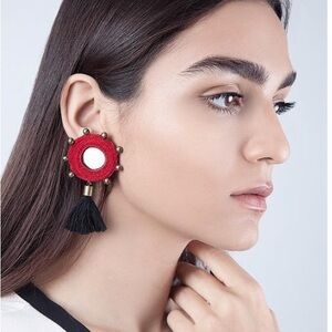 Elegant Red and Black Tassel Earrings